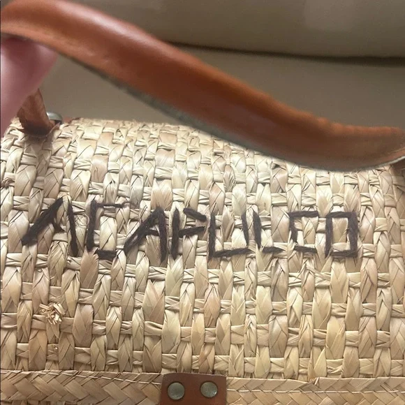 Woven Straw Tote Bag with Brown Leather Trim and Floral Accents -Acapulco - Picture 8 of 13